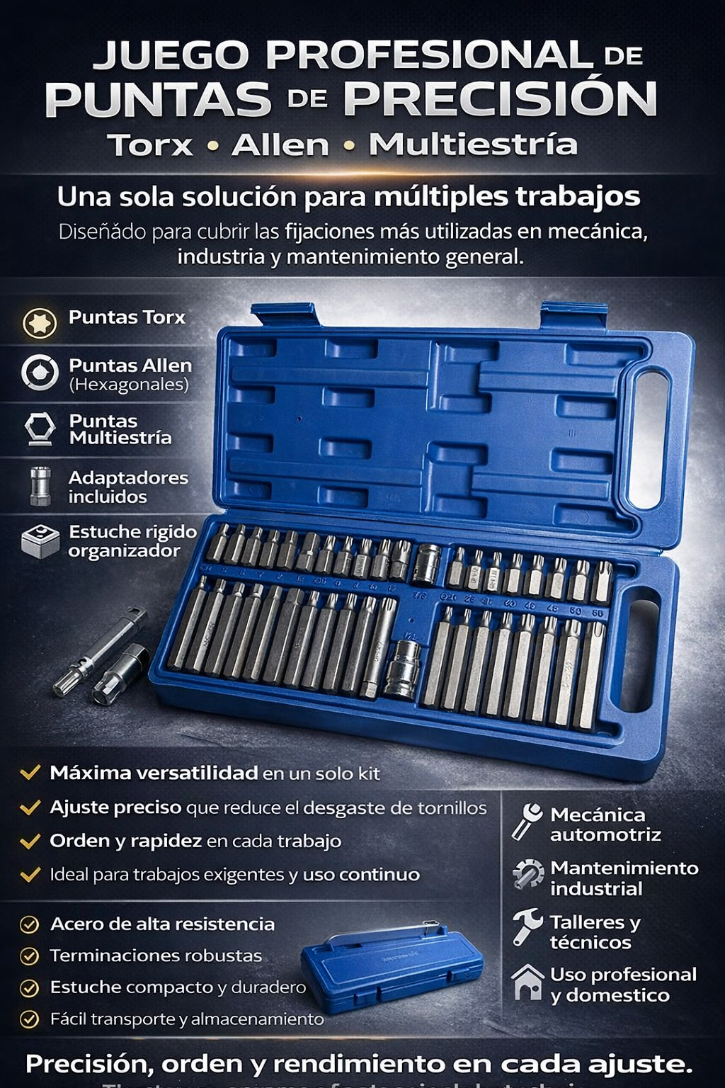 ¡Juego de puntas (Torx, Allen y multiestrada)!